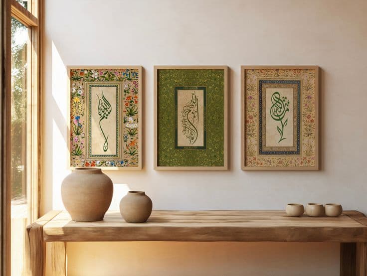 3 Islamic Wall art, Bism Allah Wall Art, Allahumma Salli Alaa Muhammad Wa Aly Muhammad Wall Art.